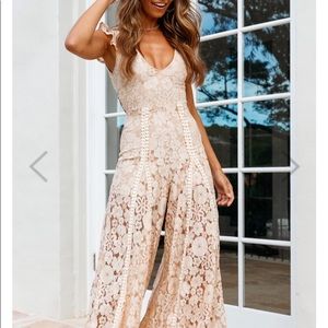 Nude lace flare jumpsuit